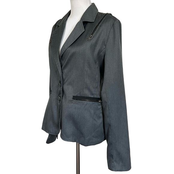 Chor Women’s Jacket Blazer Gray 3-Button Pockets Accent Zippers Wool Blend Sz L - Picture 3 of 9